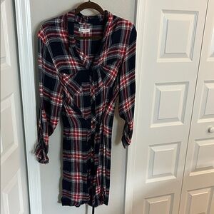 beachlunchlounge Red and Blue Plaid Long Sleeve Dress